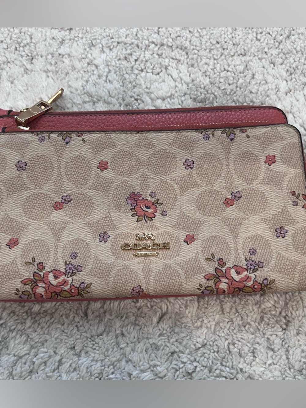 Coach Double Zip Wallet in Signature Canvas with a floral print. - Picture 2 of 8